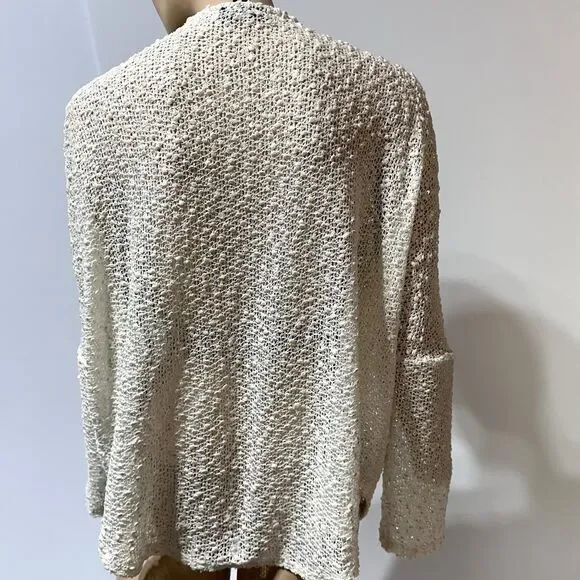 Alfani Top Women’s Size L Large Cream Gold Open Knit Quarter Zip Popover NWT - Picture 5 of 10
